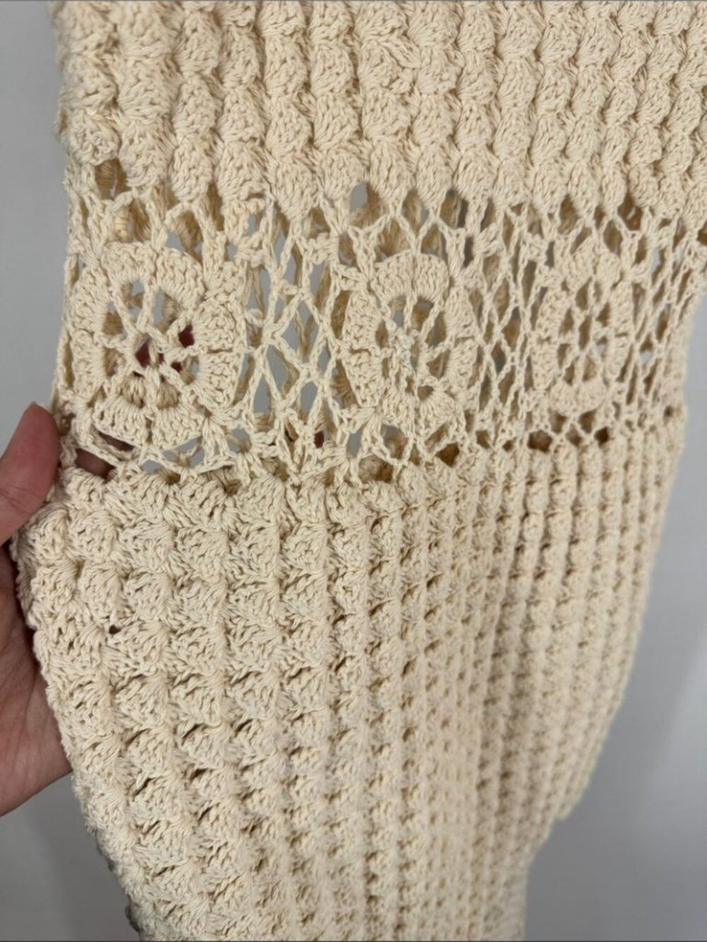 Hand Crocheted Cream Cover Up Dress Boho Festival Beach Resort Summer Vacation - Picture 5 of 13